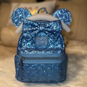 Loungefly Brand New Disney Blue Sequin Mini Backpack